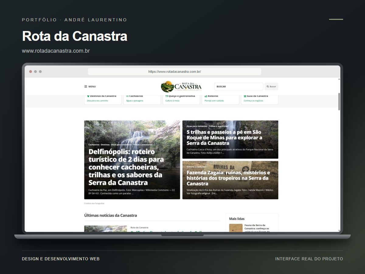 Mockup do site Rota da Canastra — Portal de turismo e cultura