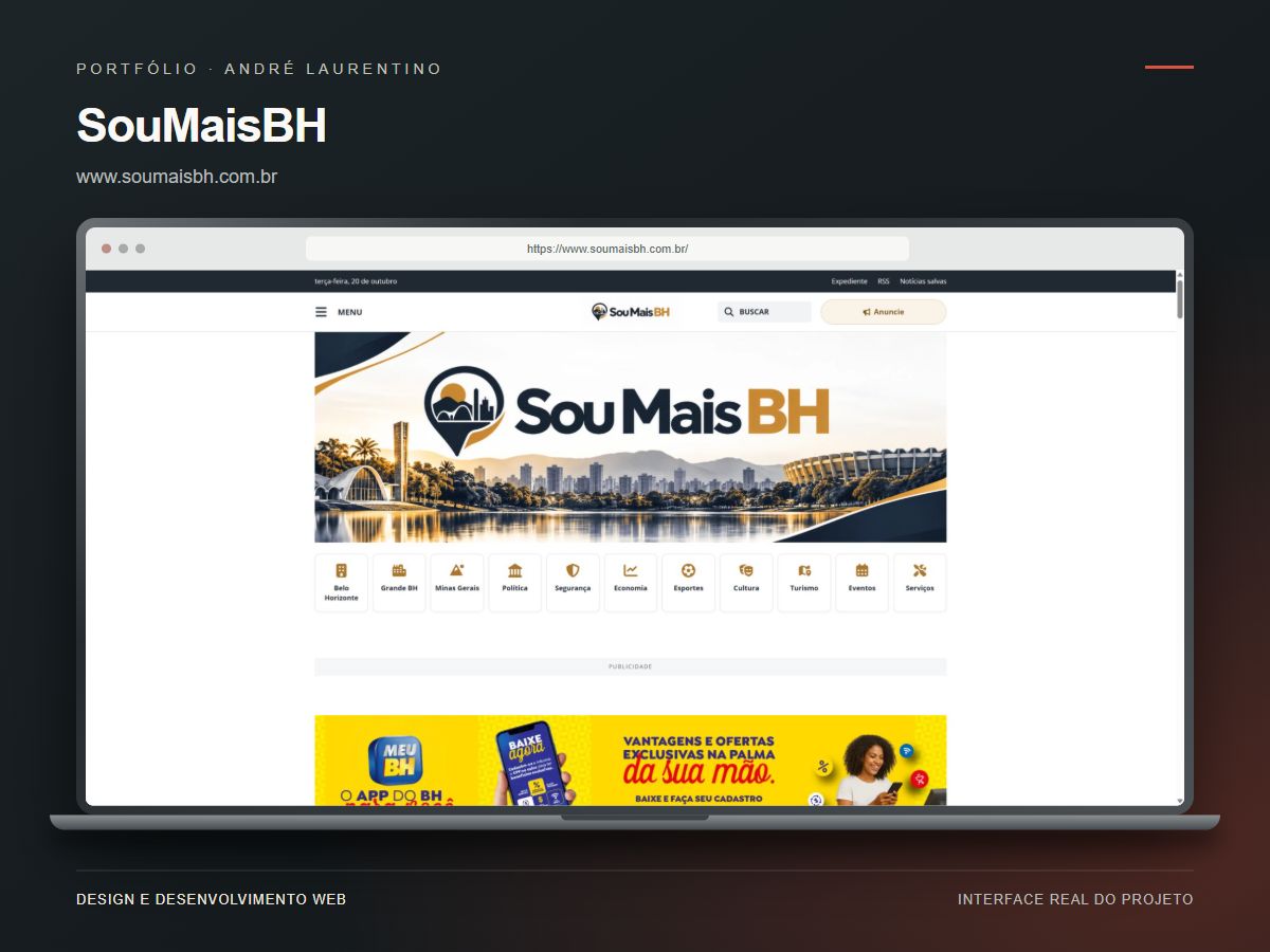 Mockup do site SouMaisBH — Portal de Belo Horizonte e Grande BH